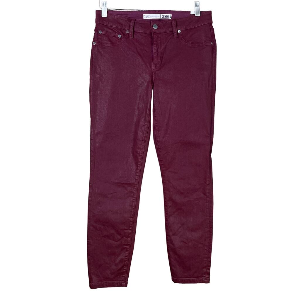 Lovers + Friends Ricky Skinny Jeans Benton Maroon Coated Denim SZ 30